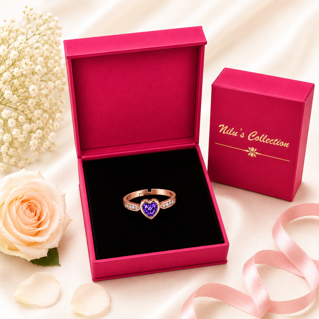 Rose Gold Purple Heart Jewelry Set