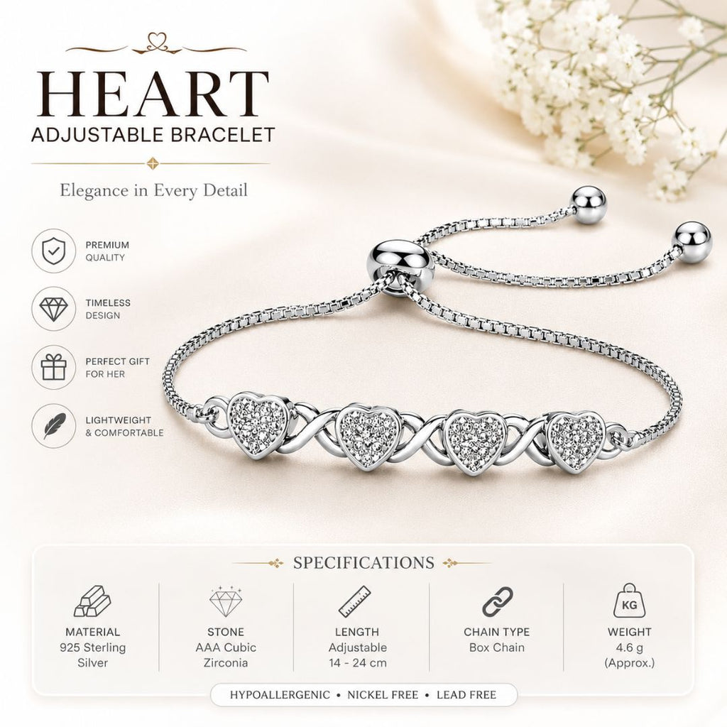 Silver Heart Infinity Bracelet