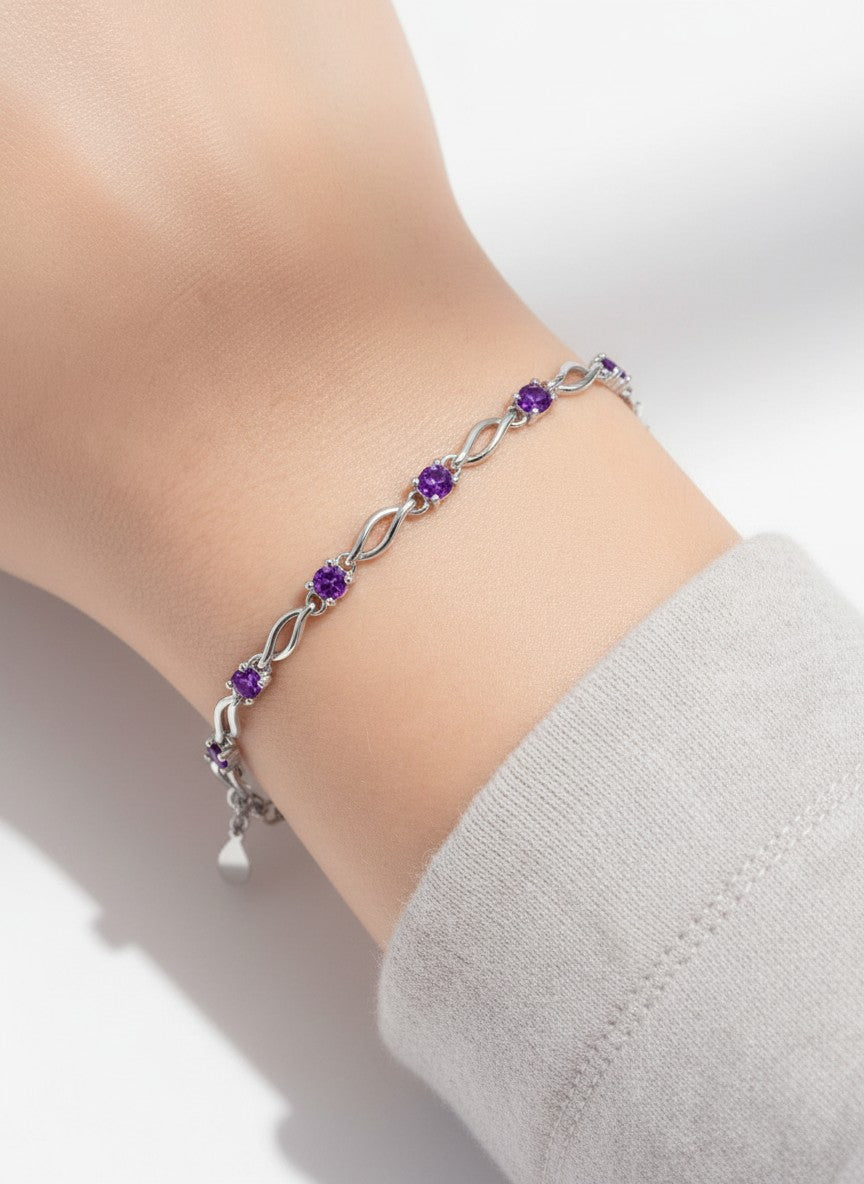 Silver Plated Purple Stone Bracelet For Women