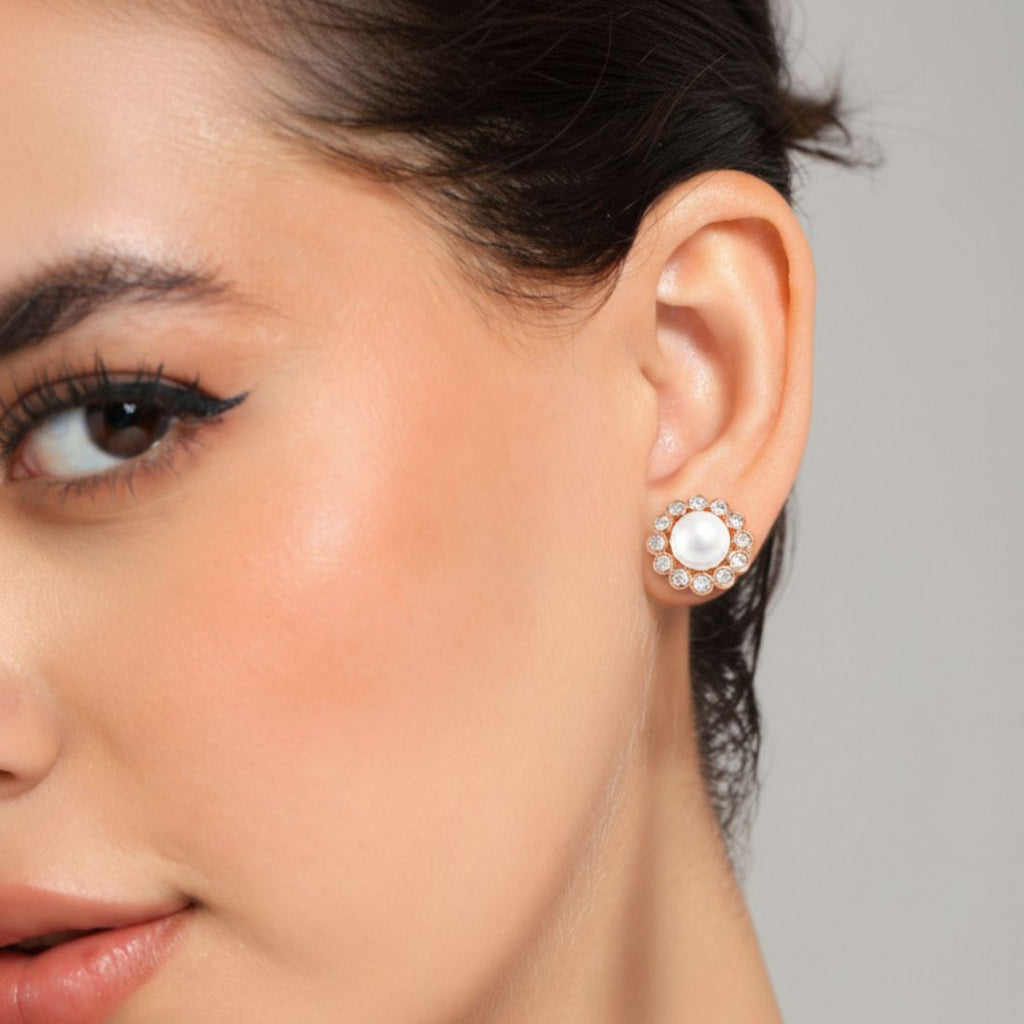 Nilu's Collection Rose Gold Plated Stud Earrings For Women And Girls