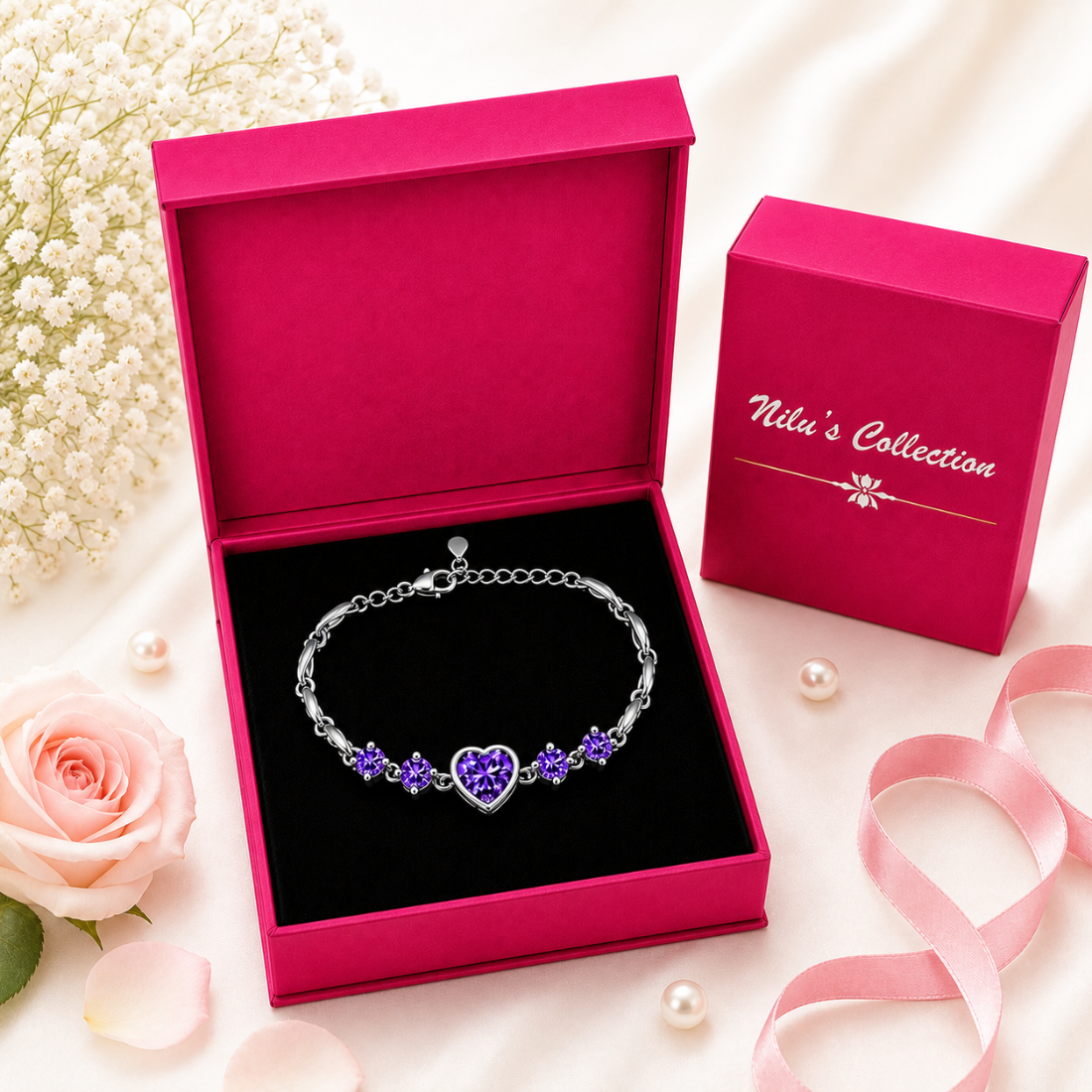 Silver Plated Purple Heart Jewelry Set