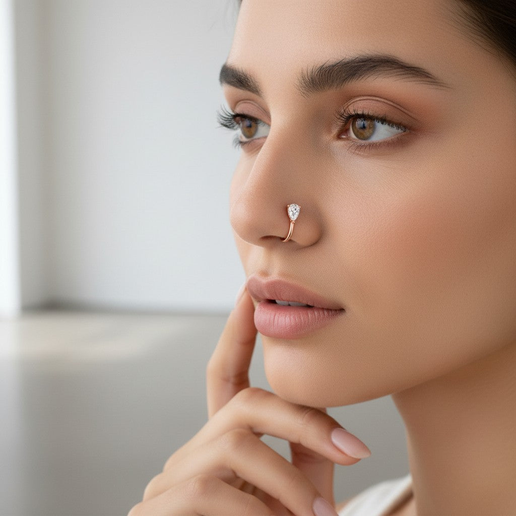 Rose Gold Teardrop Shape Non Piercing Nose Pin