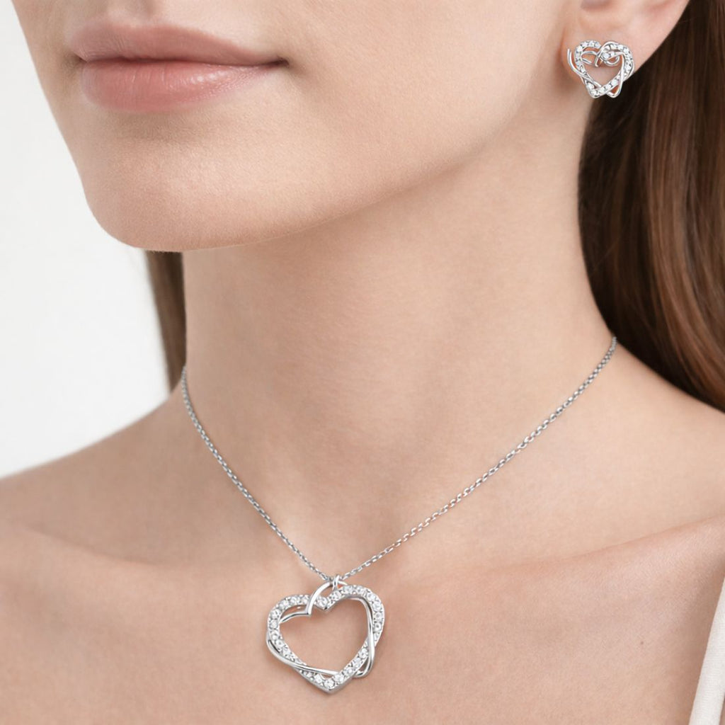 Silver Heart Pendant With Matching Earrings