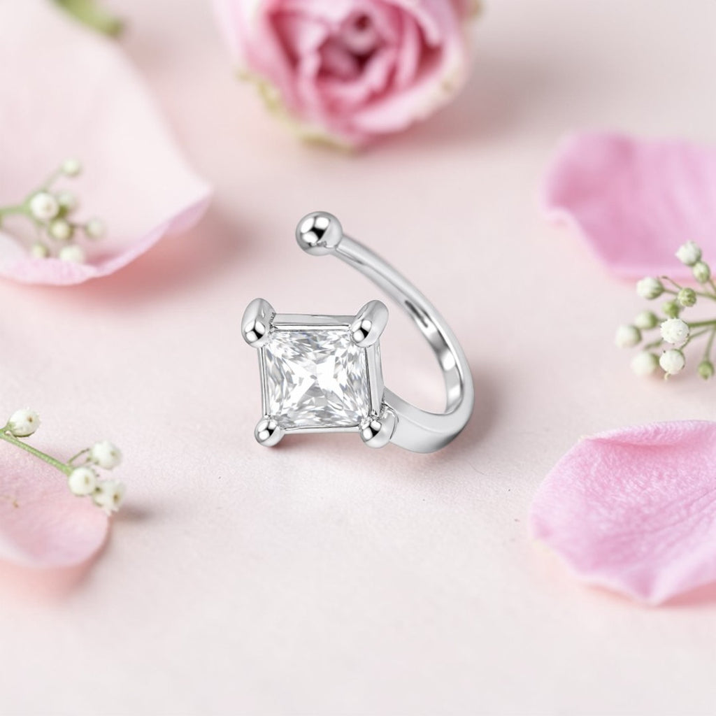 Silver Plated Square Cut American Diamond Non-Piercing Nose Pin