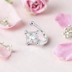 Silver Plated Square Cut American Diamond Non-Piercing Nose Pin