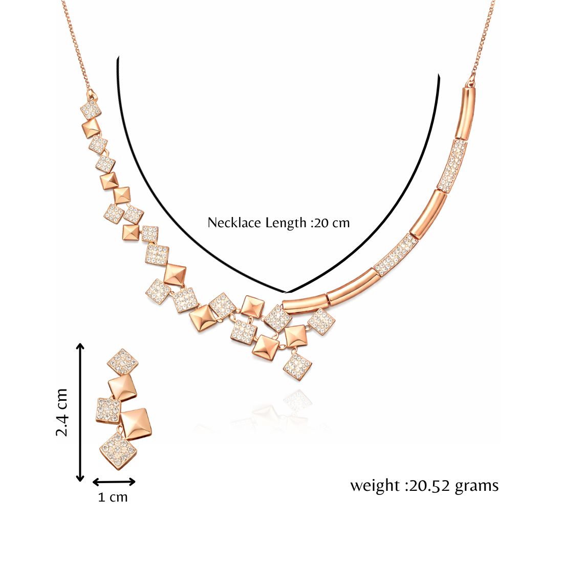 Rose Gold Plated Cubic Necklace Set with Earrings | American Diamond for Women & Girl | Gift For her