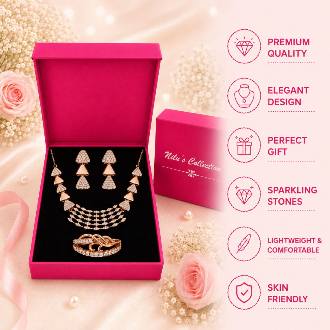Rose Gold Necklace Jewellery Gift Set For Women