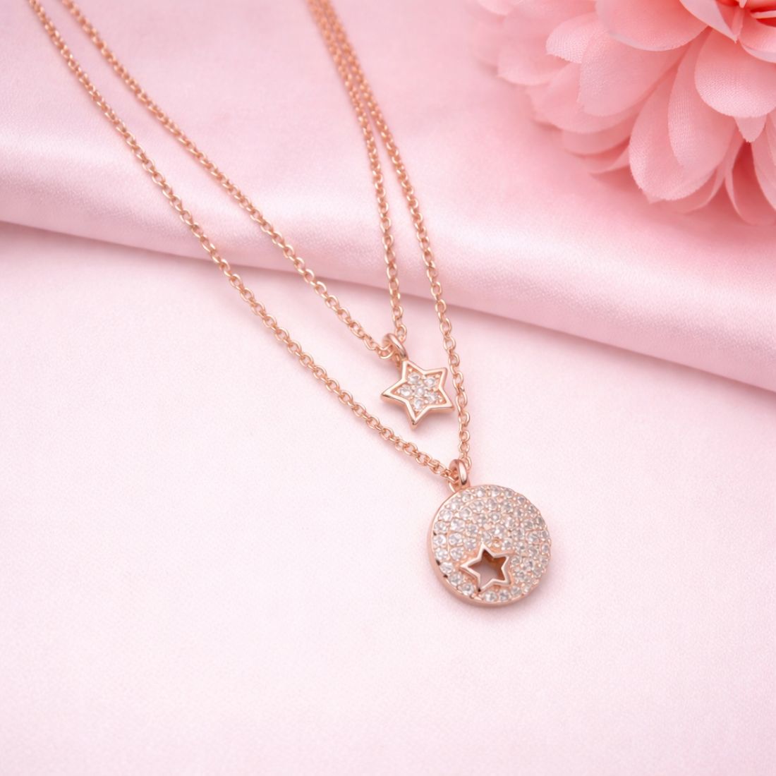Nilu's Collection Rose Gold Plated Dual Chain Design Star Pendant Necklace for Women And Girls