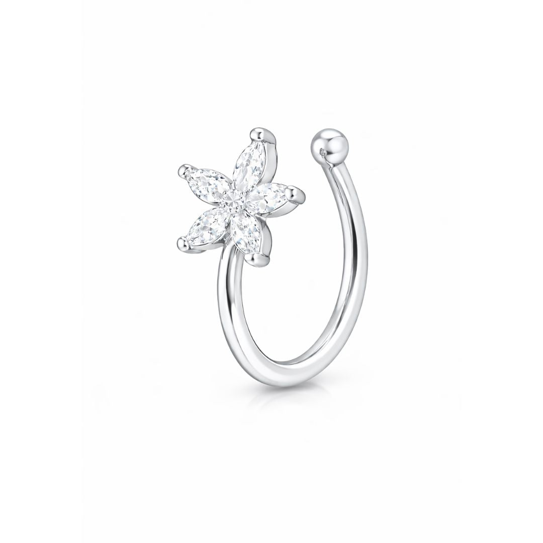 Silver Floral Non Piercing Nose Pin