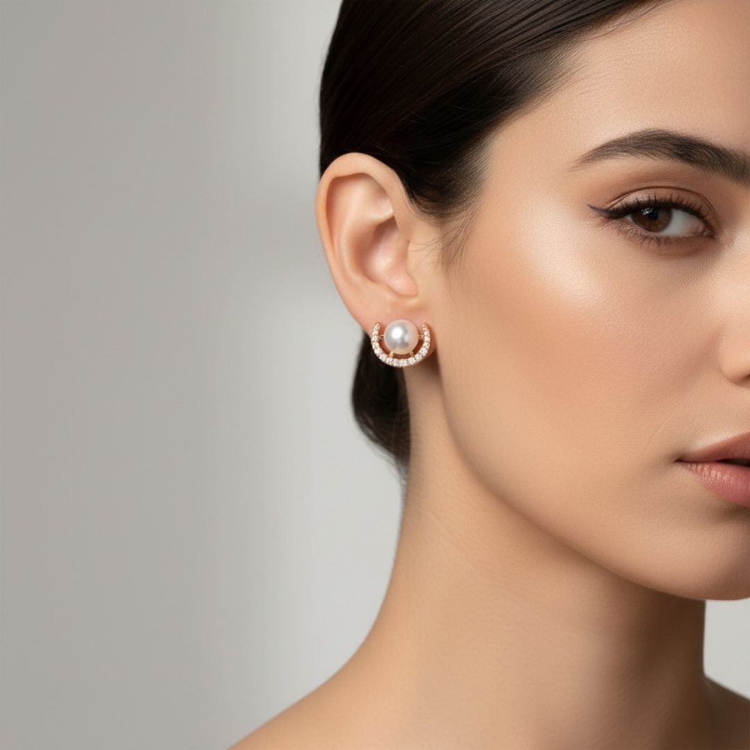 Rose Gold  Pearl Stud Earrings