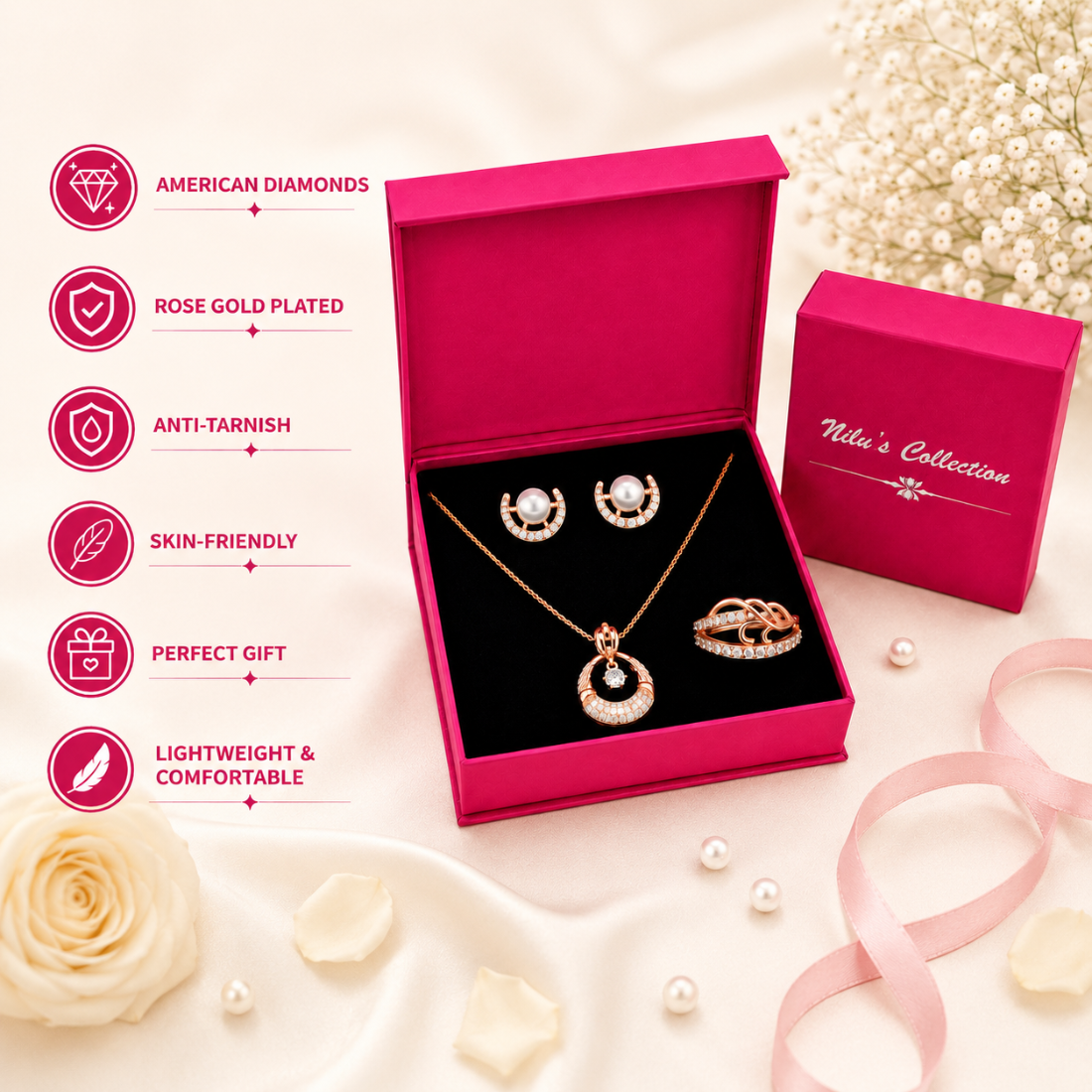 Rose Gold Jewelry Gift Set for Women