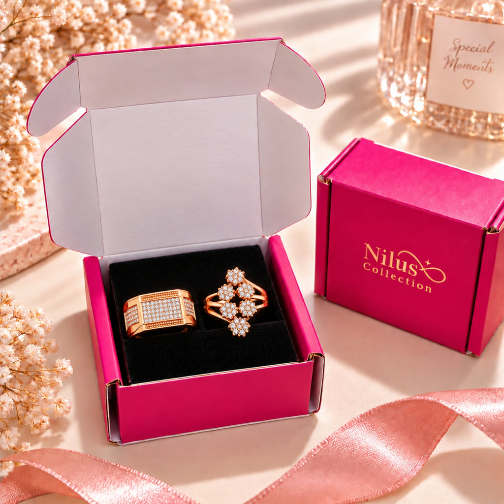 Rose Gold Geometric Couple Rings for Men & Women