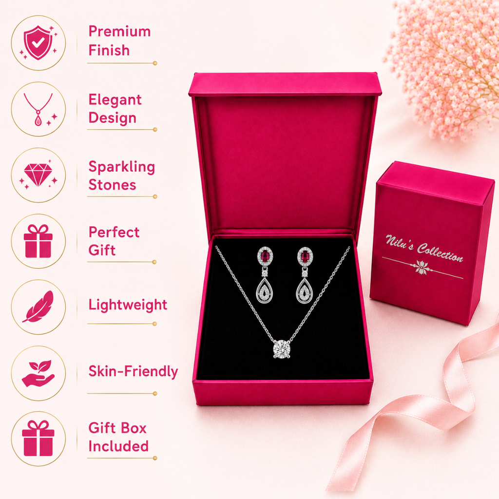 Silver Pendant & Earrings Gift Set For Women