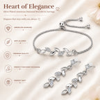 Silver Leaf Bracelet With Drop Earrings for Women
