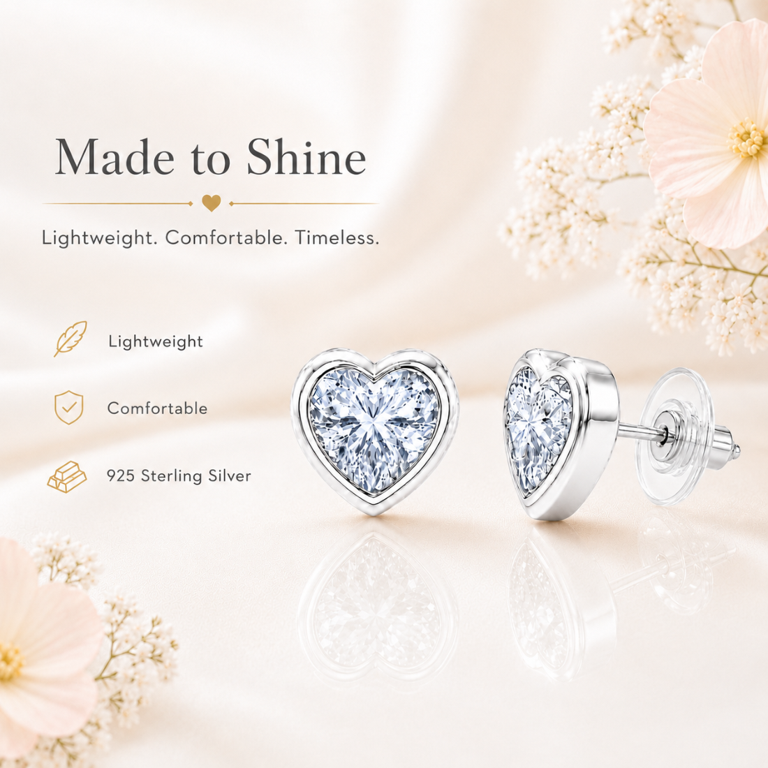Silver Heart Stud Earrings