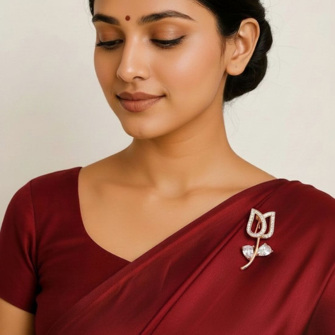 Rose Gold Floral Brooch Pin, Saree Pin