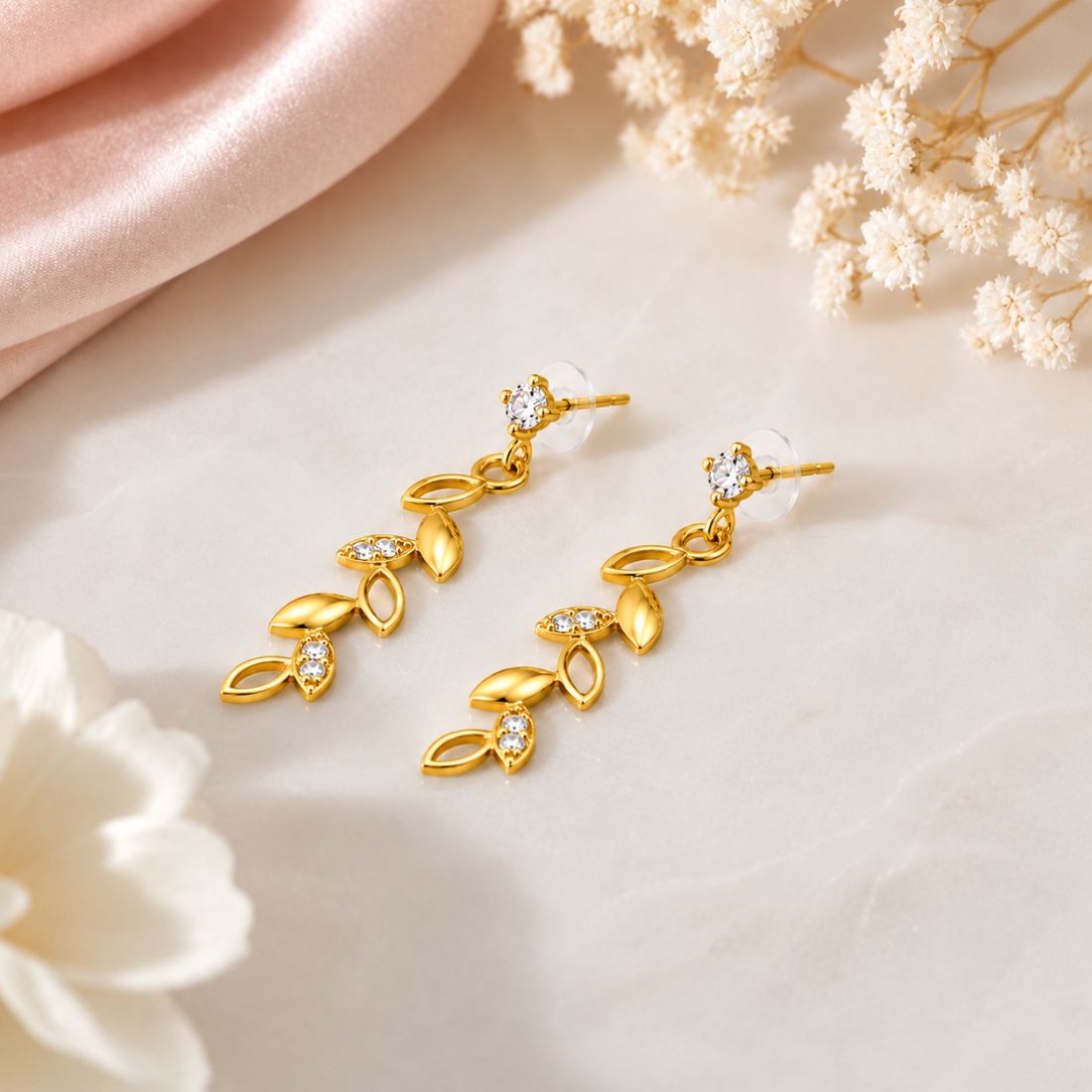 Gold Leaf Drop Earrings for Women