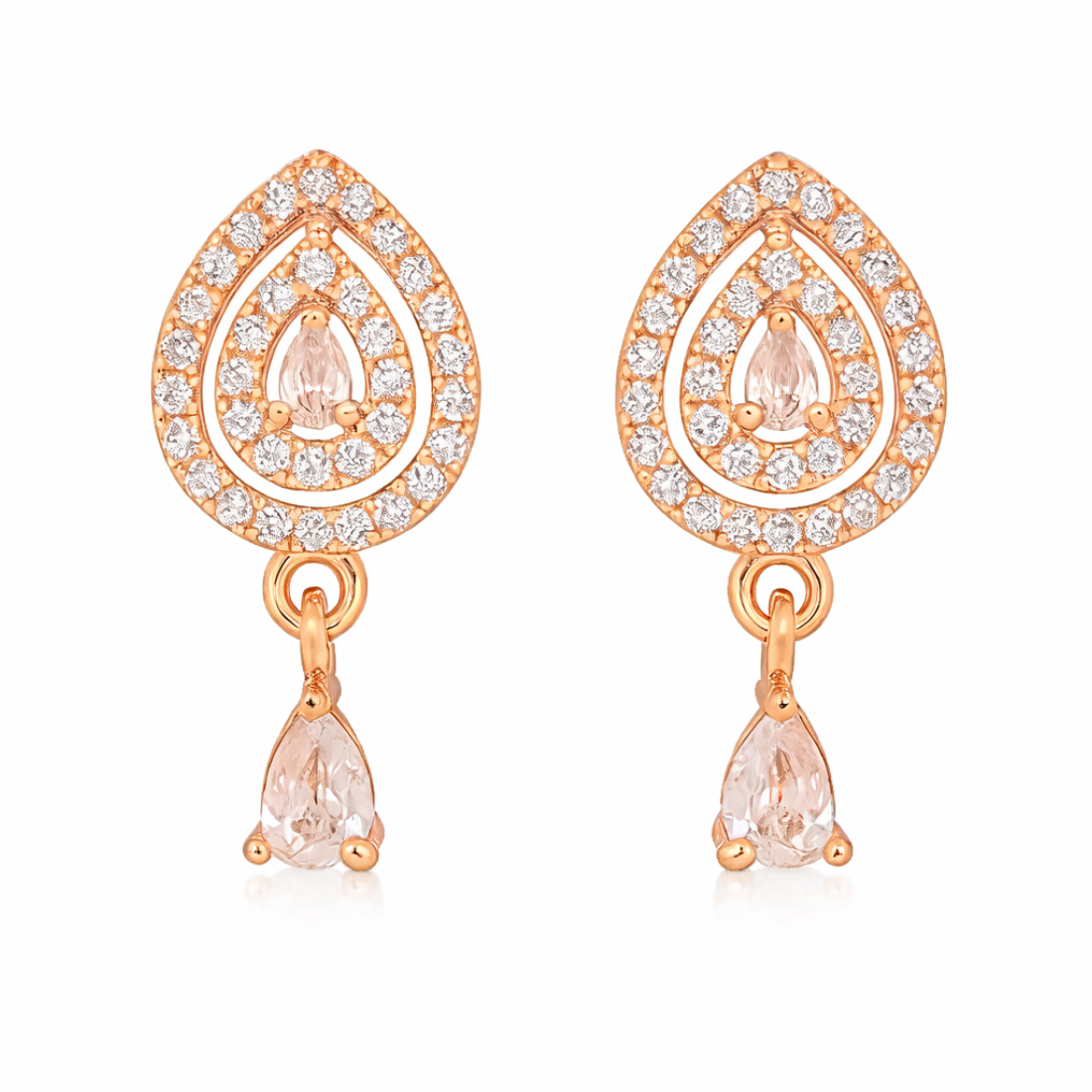 Nilu's Collection 18k Rose Gold Plated Clip On Hoop Earrings, Stylish Women Earrings, Latest Fancy Zircon Copper Bali Earrings for Women and Girls (Drop design