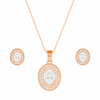 Nilu's Collection Rose Gold Plated Ruby Oval Pendant Necklace and Earring Set for Women and Girls | Anti-Tarnish | Anti-Allergy | Office Wear | Gifting