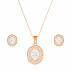 Nilu's Collection Rose Gold Plated Ruby Oval Pendant Necklace and Earring Set for Women and Girls | Anti-Tarnish | Anti-Allergy | Office Wear | Gifting