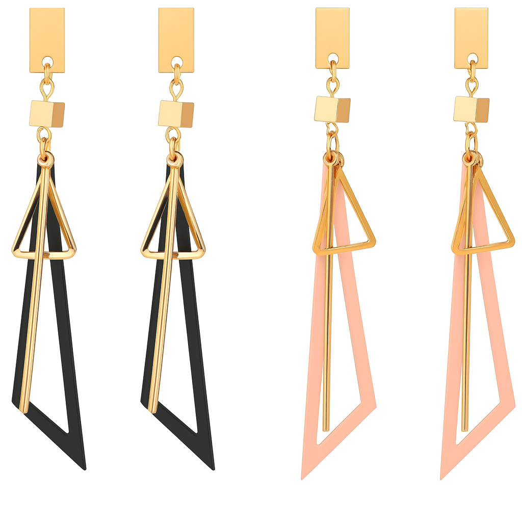 Nilu's Collection Fancy Hollow Triangle Long Geometric Drop Earrings for Girls & Women