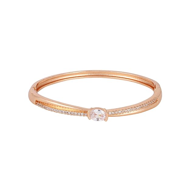 Rose Gold-Plated Kada with Centerpiece Stone Elegant Designer kada Bracelet for Women| Sleek Finish |Office Wear |  Minimalist Appeal
