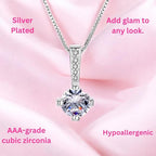 Silver Plated Solitaire Pendant Chain for Women & Girls, Cubic Zircon Pendant Locket (Silver)