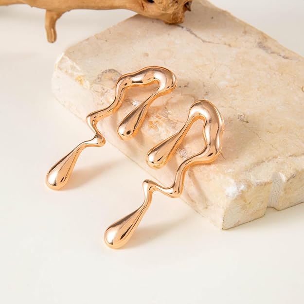 Abstract Drip Design Earrings in Gold Trendy and Modern Look