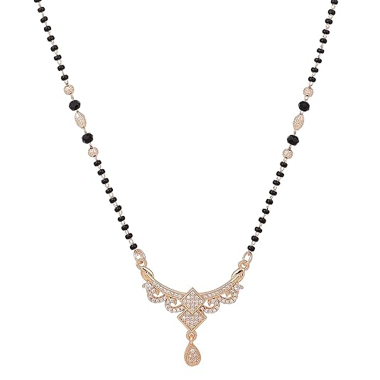 American Diamond Rose Gold Plated Floral Mangalsutra Pendant for Girls and Women (With Chain) | Karwachauth| Function