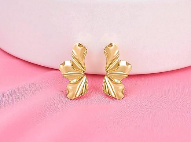 Nilu's Collection Gold Plated Leaf Pattern Earrings for Women & Girls| Anti Allergy| Anti Tarnish