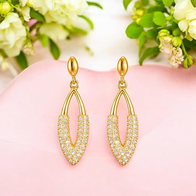 Gold Plated Drop Earrings For Women And Girls