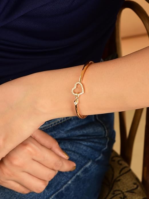 Rose Gold Infinity Heart Shape kada with Love Bracelet for Women & girls | Sleek Finish |Office Wear |  Minimalist Appeal