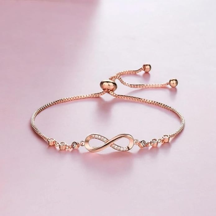 Infility Love Rose Gold Plated Adjustable Charm Bracelet for Women and Girls| Valentine Gift