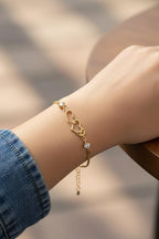 Double Heart Shape Cubic Zirconia Charm Bracelet, Love Bracelet for Women and Girls (Gold)