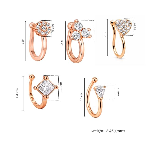 Rose Gold American Diamond Non Piercing Nose Pin for Women