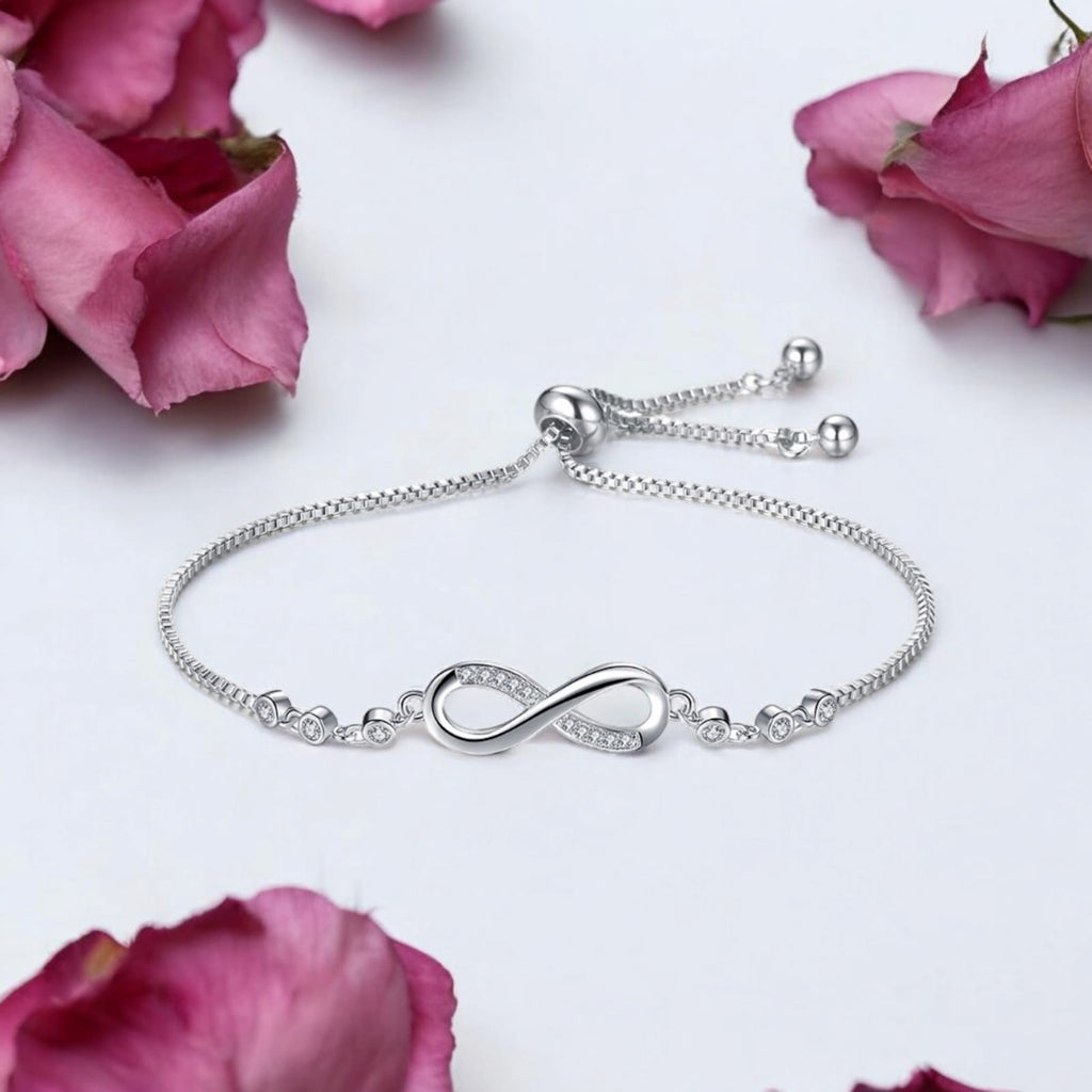 Infitnity Love Silver Plated Adjustable Charm Bracelet for Women and Girls