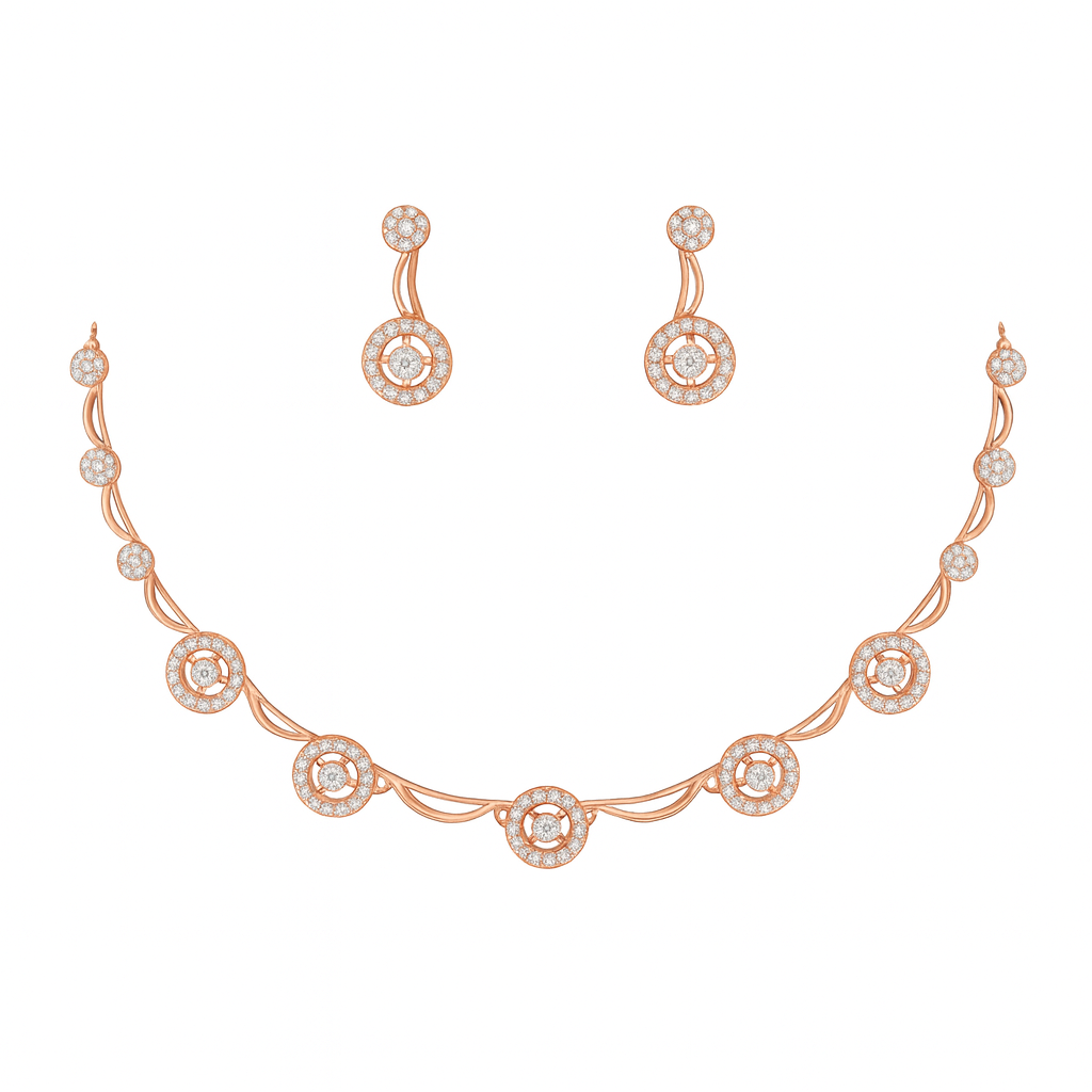 Nilu's Collection Rose Gold Plated Round Pattern Necklace Set With American Diamond For Women And Girls | Anti-Allergy | Anti-Tarnish | Gifr For Her