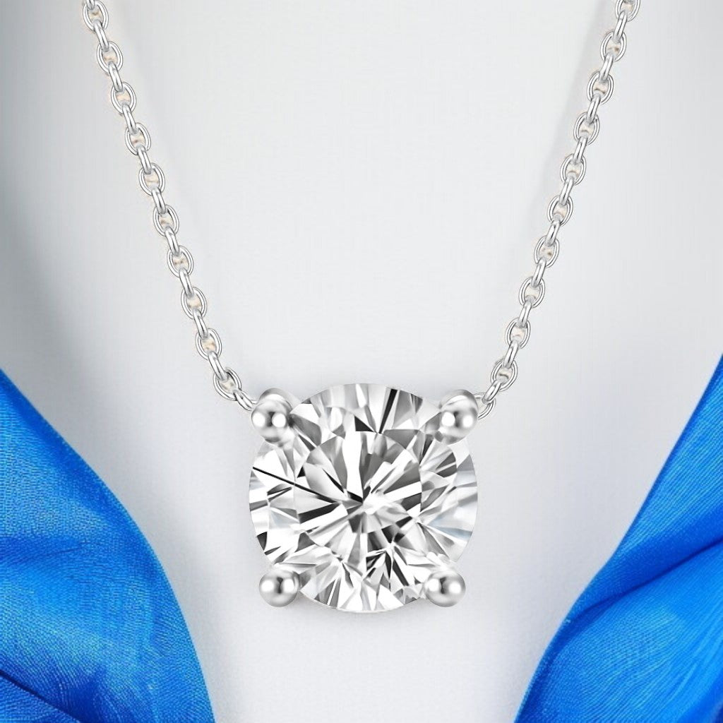 Nilu's Collection Silver Plated Pendant Necklace With Round Cut Solitaire American Diamond For Women And Girls | Anti-Tarnish | Anti-Allergy | Office Wear | Gifting