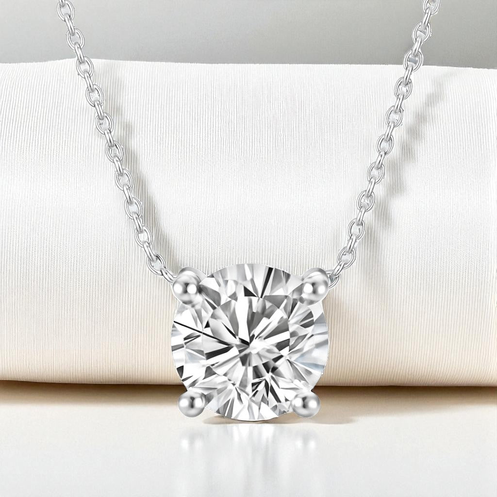 Nilu's Collection Silver Plated Pendant Necklace With Round Cut Solitaire American Diamond For Women And Girls | Anti-Tarnish | Anti-Allergy | Office Wear | Gifting