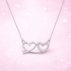 Silver Plated Double Heart Pendant Necklace for Women And Girls