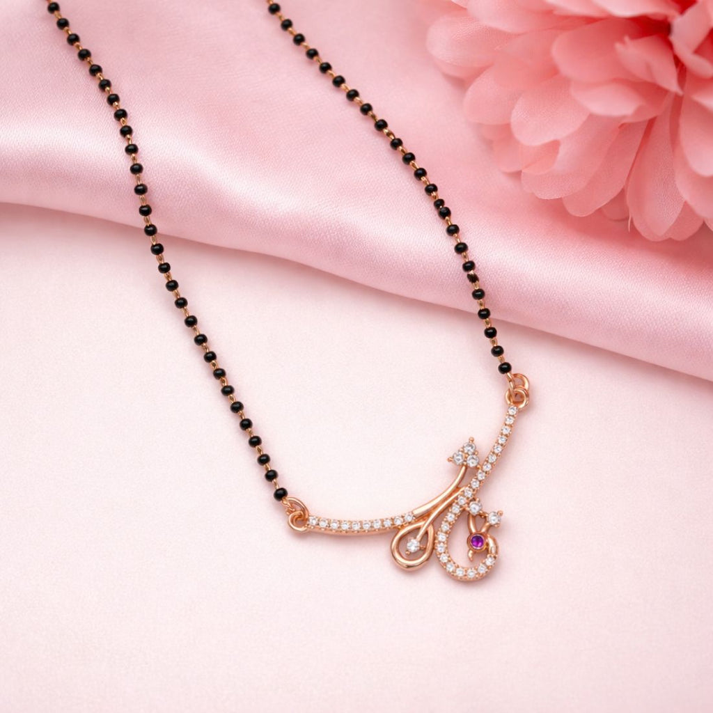 Nilu's Collection Rose Gold Plated Peacock Mangalsutra With Black Bead Chain for Women