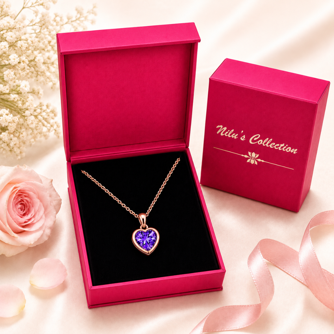 Rose Gold Purple Heart Jewelry Set