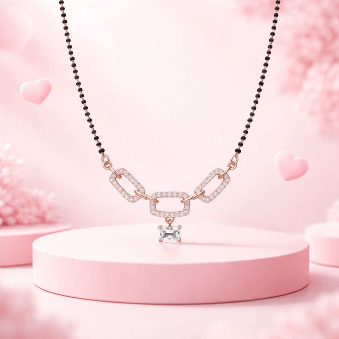 Nilu's Collection Rose Gold Plated Mangalsutra With Black Bead Chain For Women