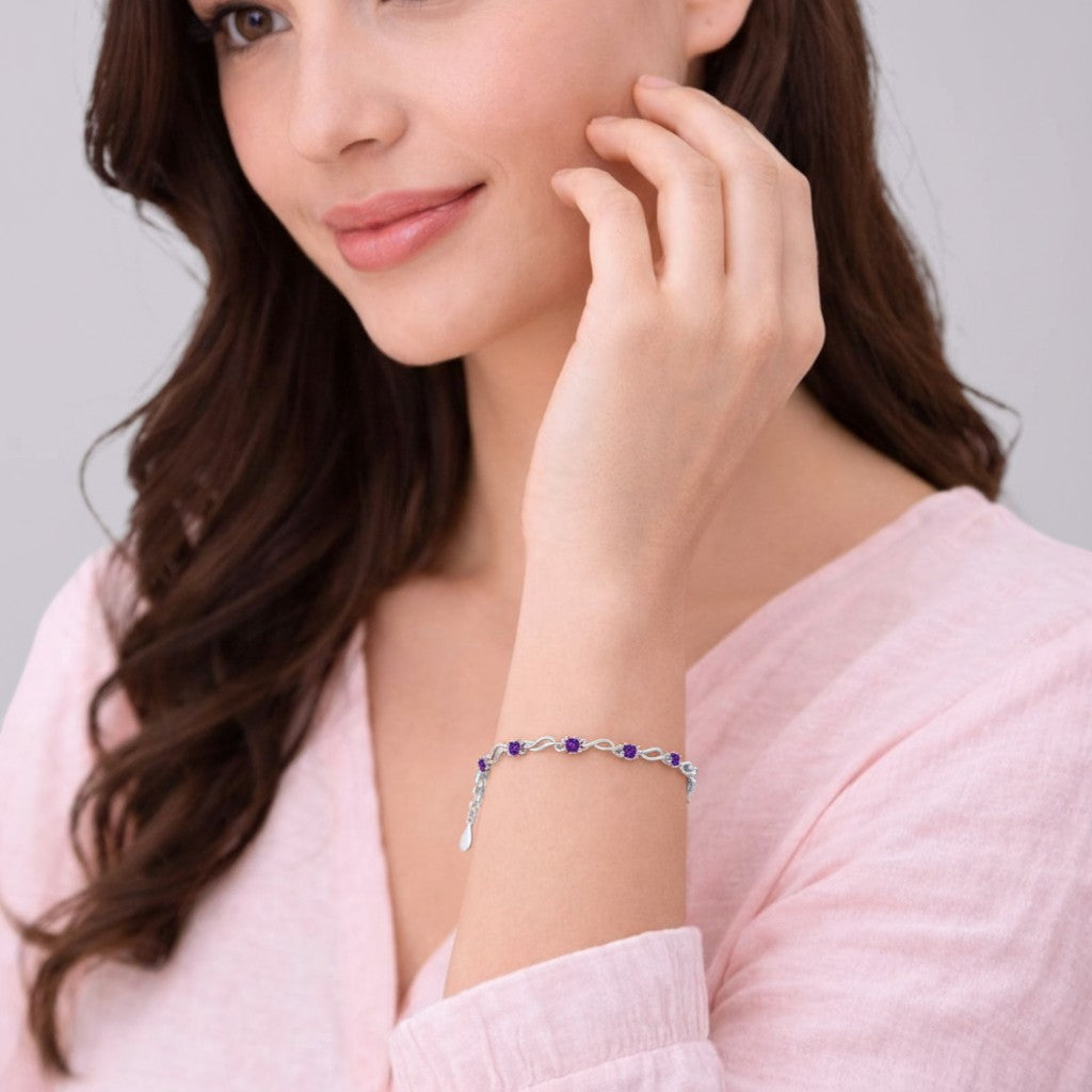 Silver Plated Purple Stone Bracelet For Women