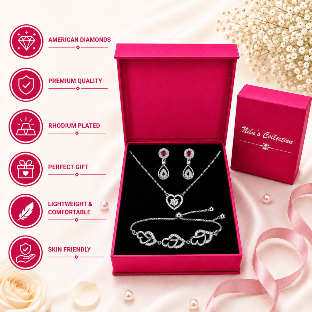 Silver Plated Heart Jewellery Gift Set for Women