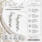 Rhodium Plated Leaf Drop Earrings for Women
