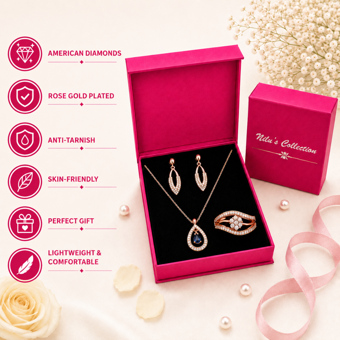 Rose Gold Jewellery Gift Set for Women