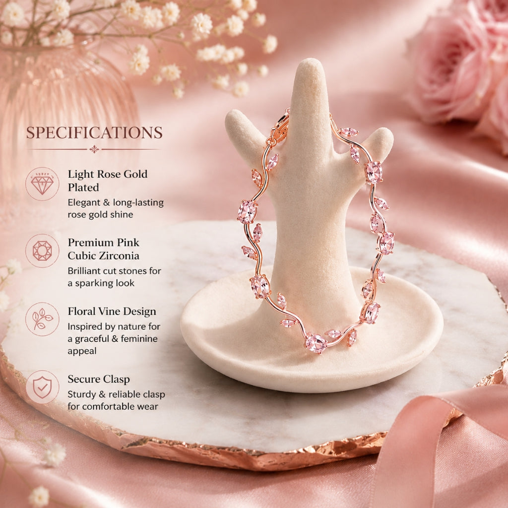 Rose Gold Plated Pink Tulip Floral Bracelet |Bracelet Size : 2.4-2.6