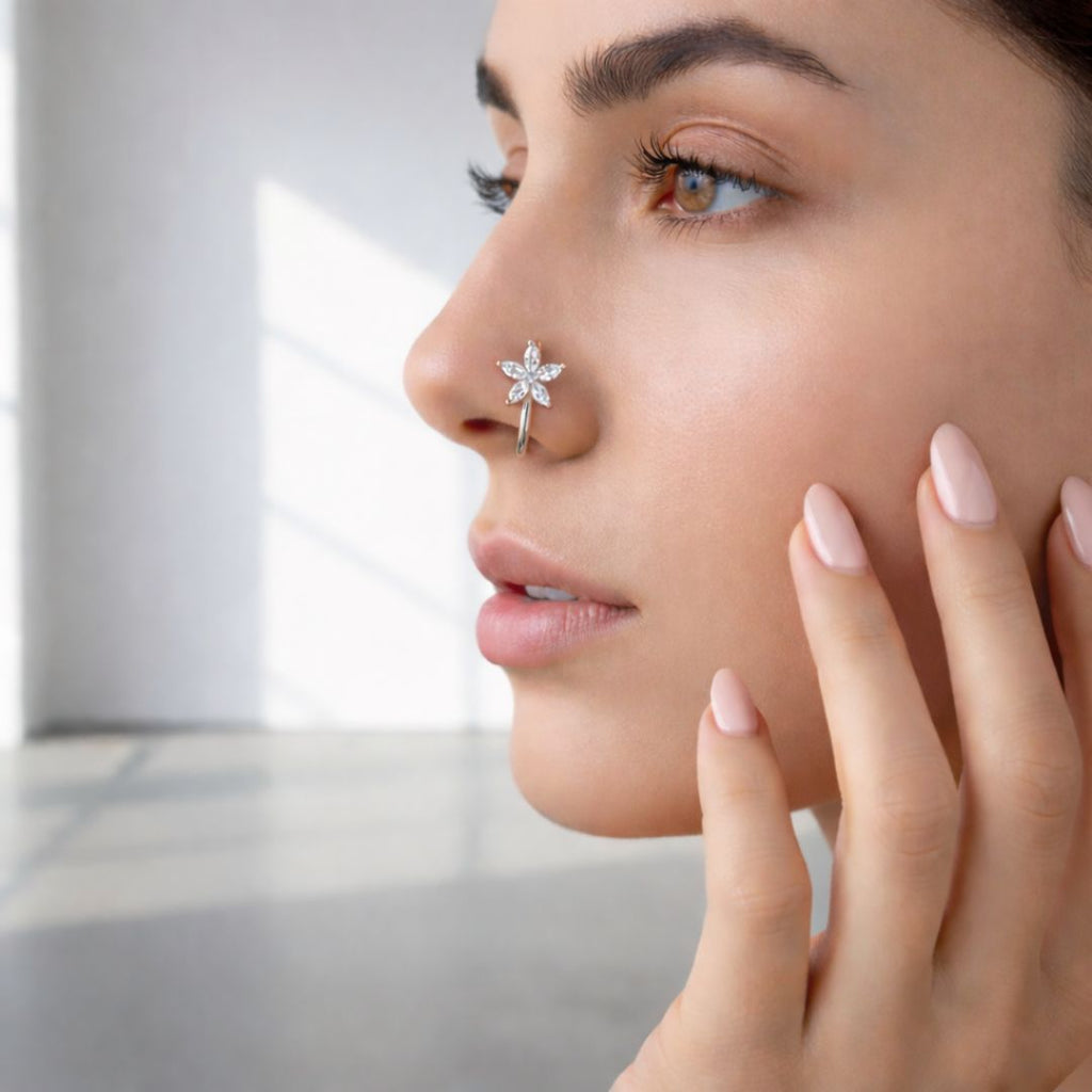 Silver Floral Non Piercing Nose Pin