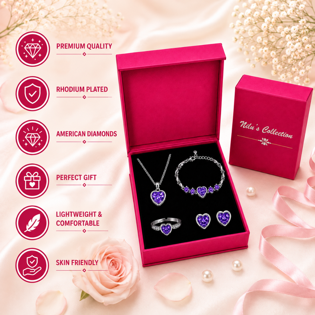 Silver Plated Purple Heart Jewelry Set
